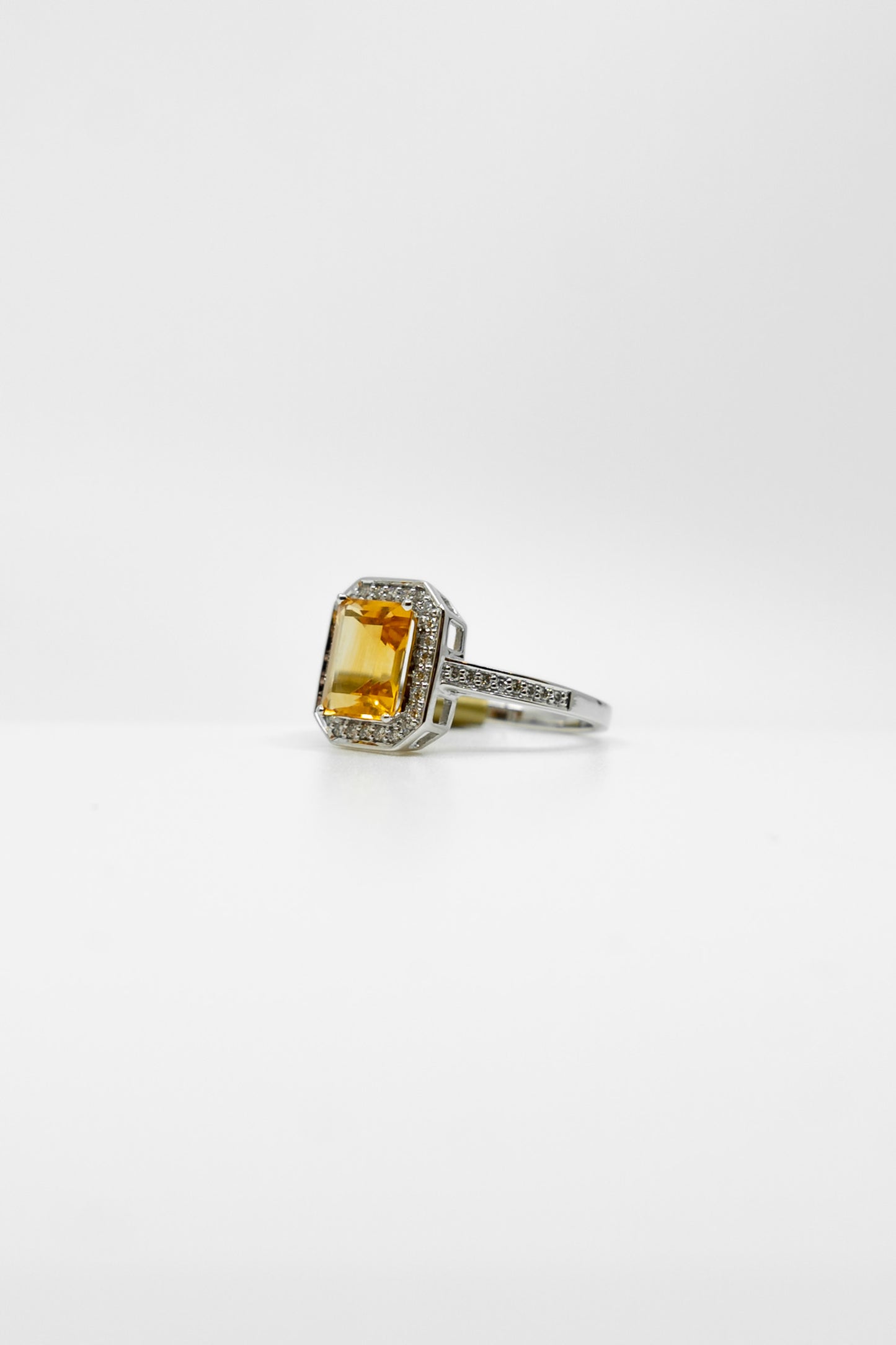 Emerald Cut Citrine & Diamond Ring