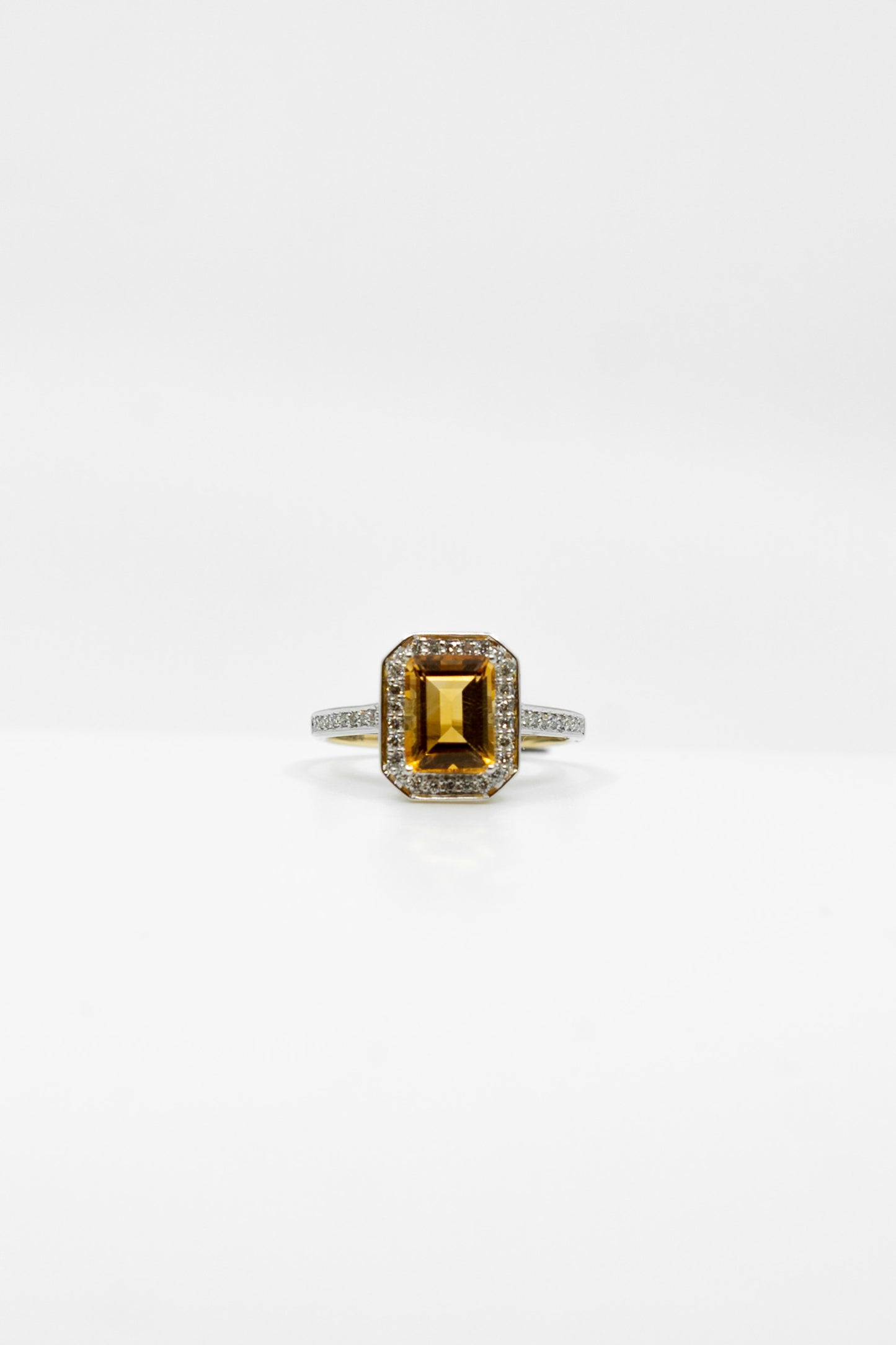 Emerald Cut Citrine & Diamond Ring