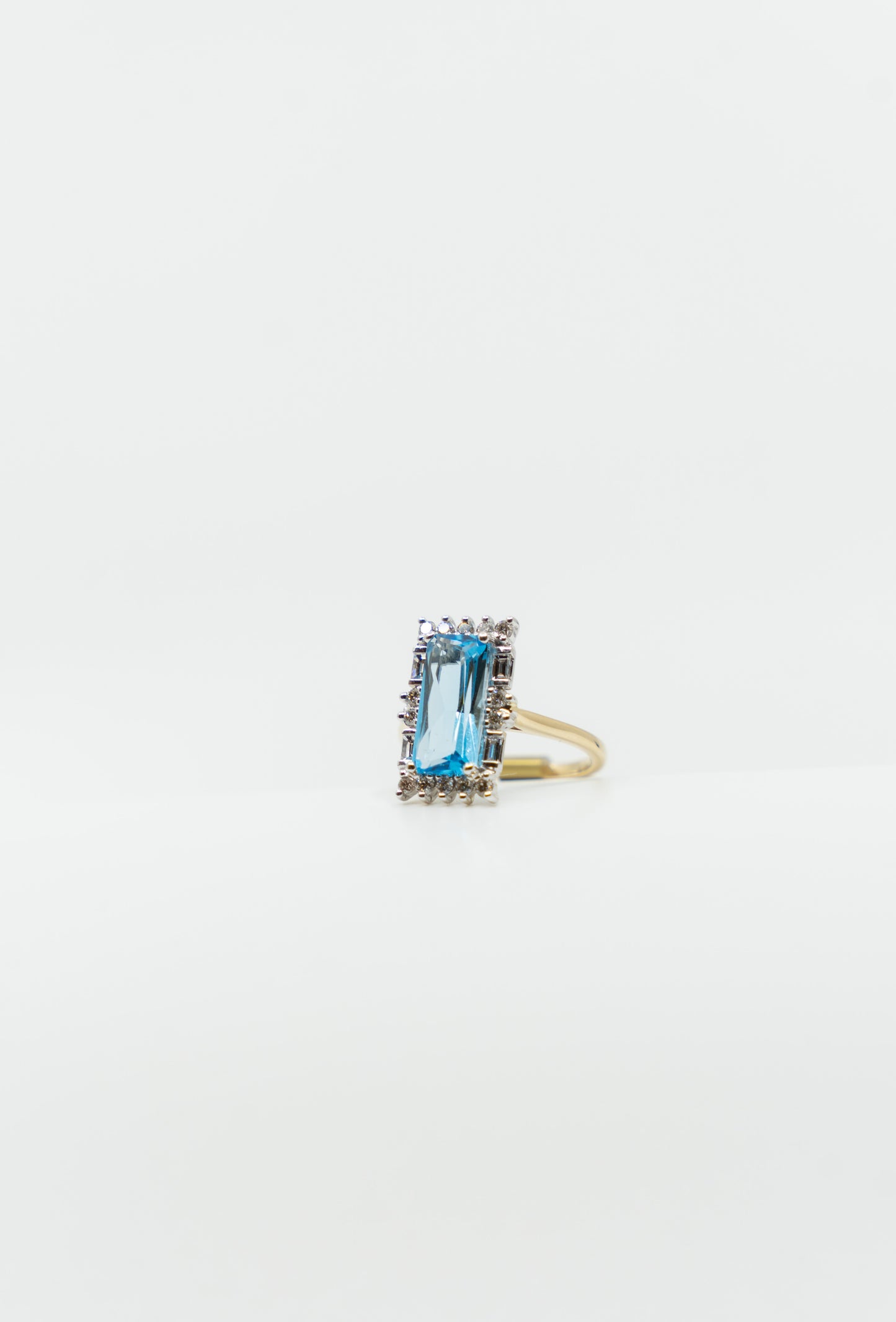 Elongated Blue Topaz & Diamond Ring