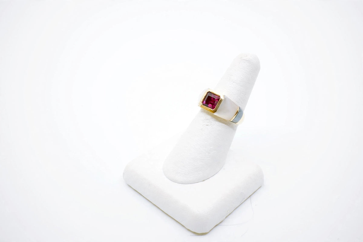 Rhodolite Garnet, Mother of Pearl & Hematite Ring