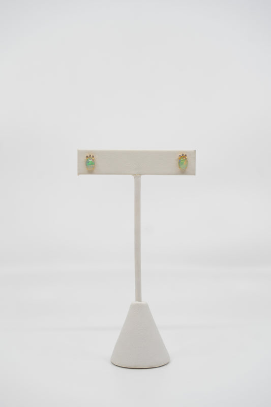 Jelly Opal & Diamond Stud Earrings