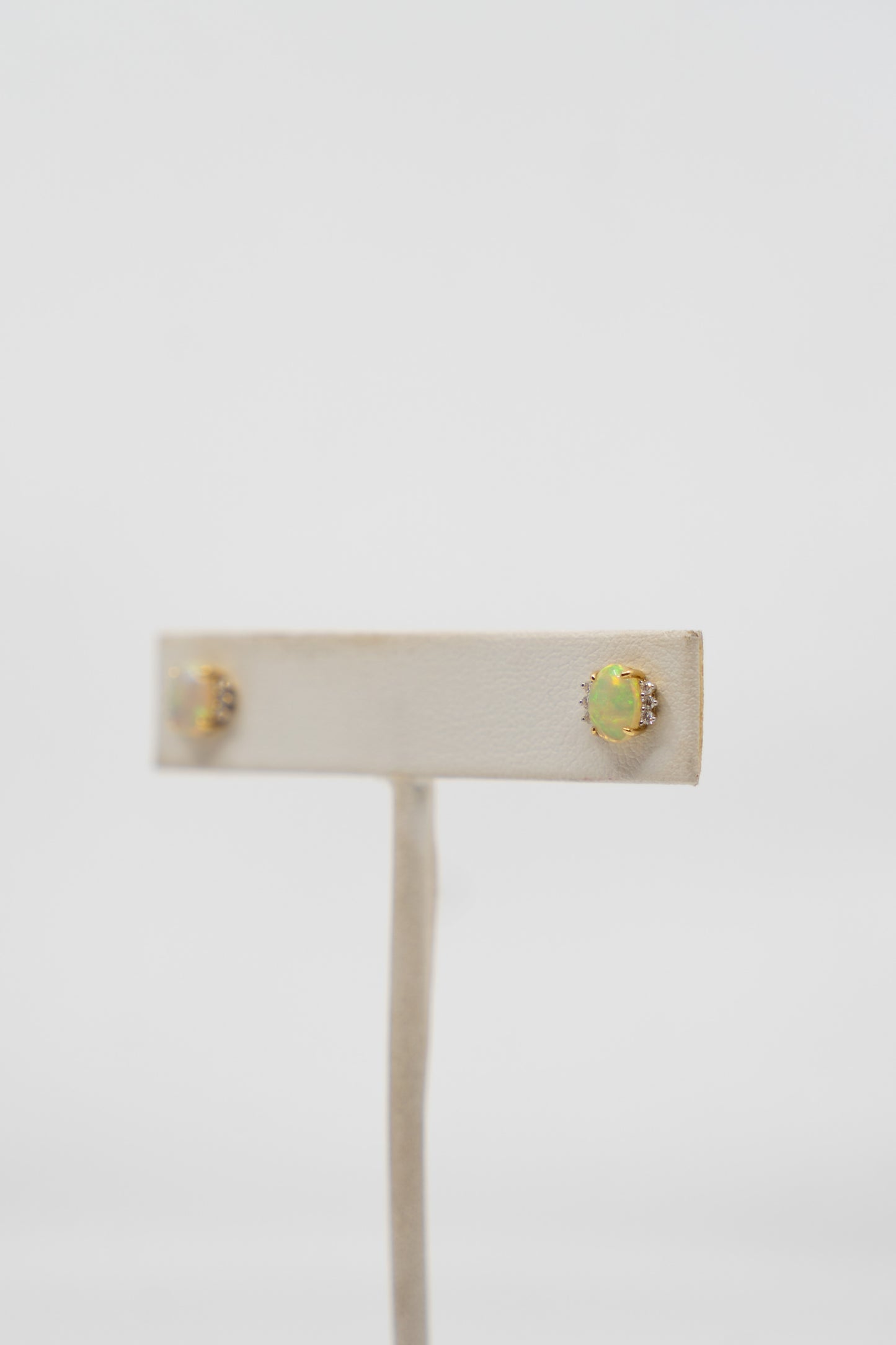 Jelly Opal & Diamond Sided Stud Earrings