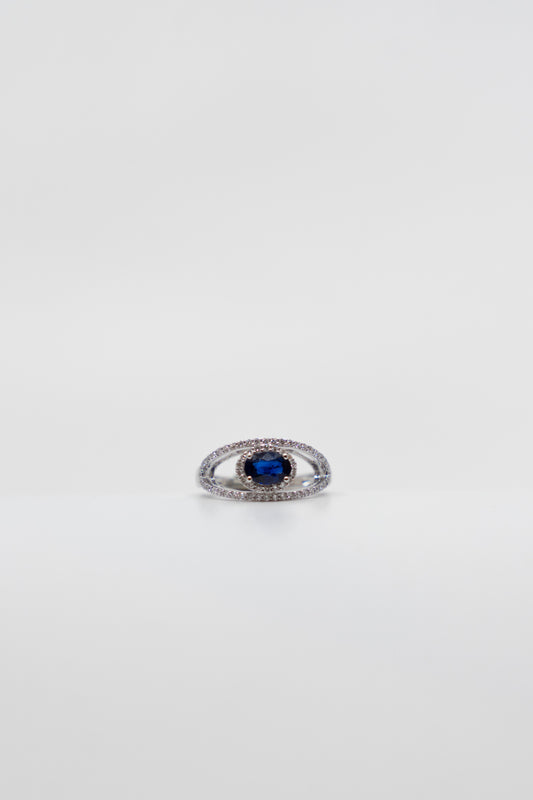 Blue Sapphire & Diamond Orb Ring