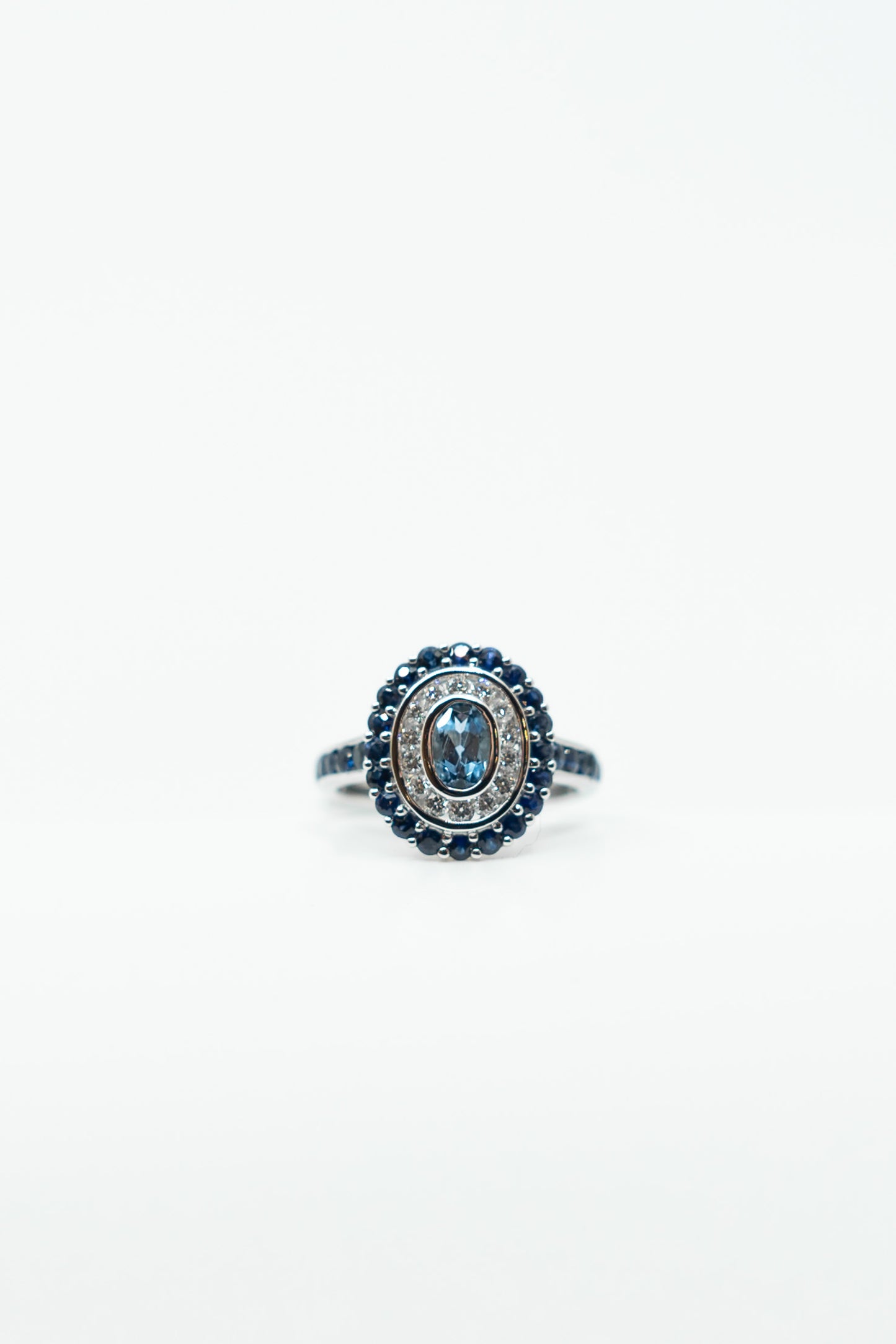 Aquamarine Double Halo Ring