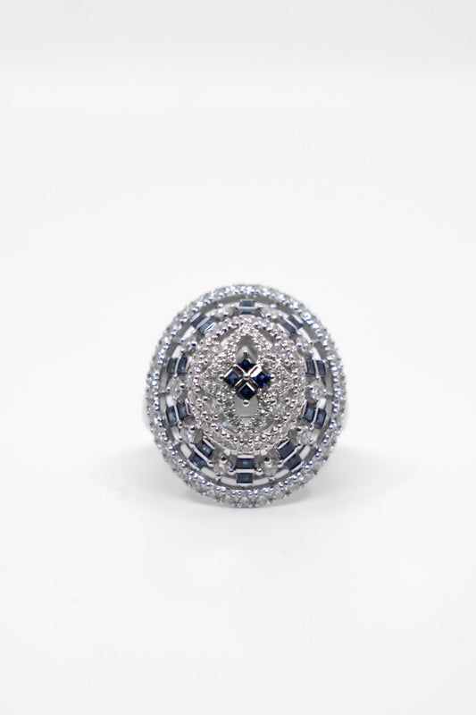 Domed Sapphire & Diamond Evening Ring