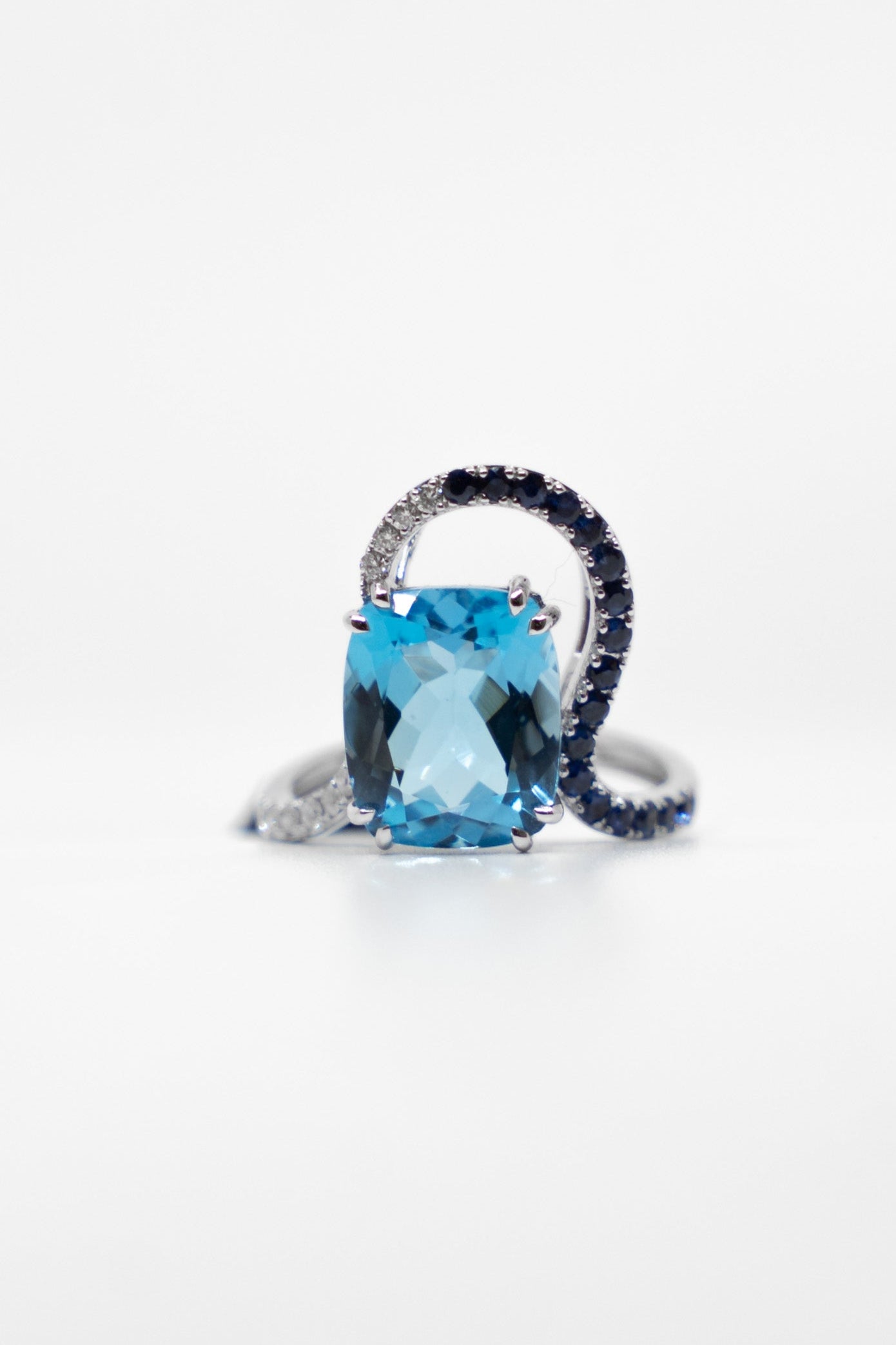 Blue Topaz & Sapphire Asymmetrical Ring