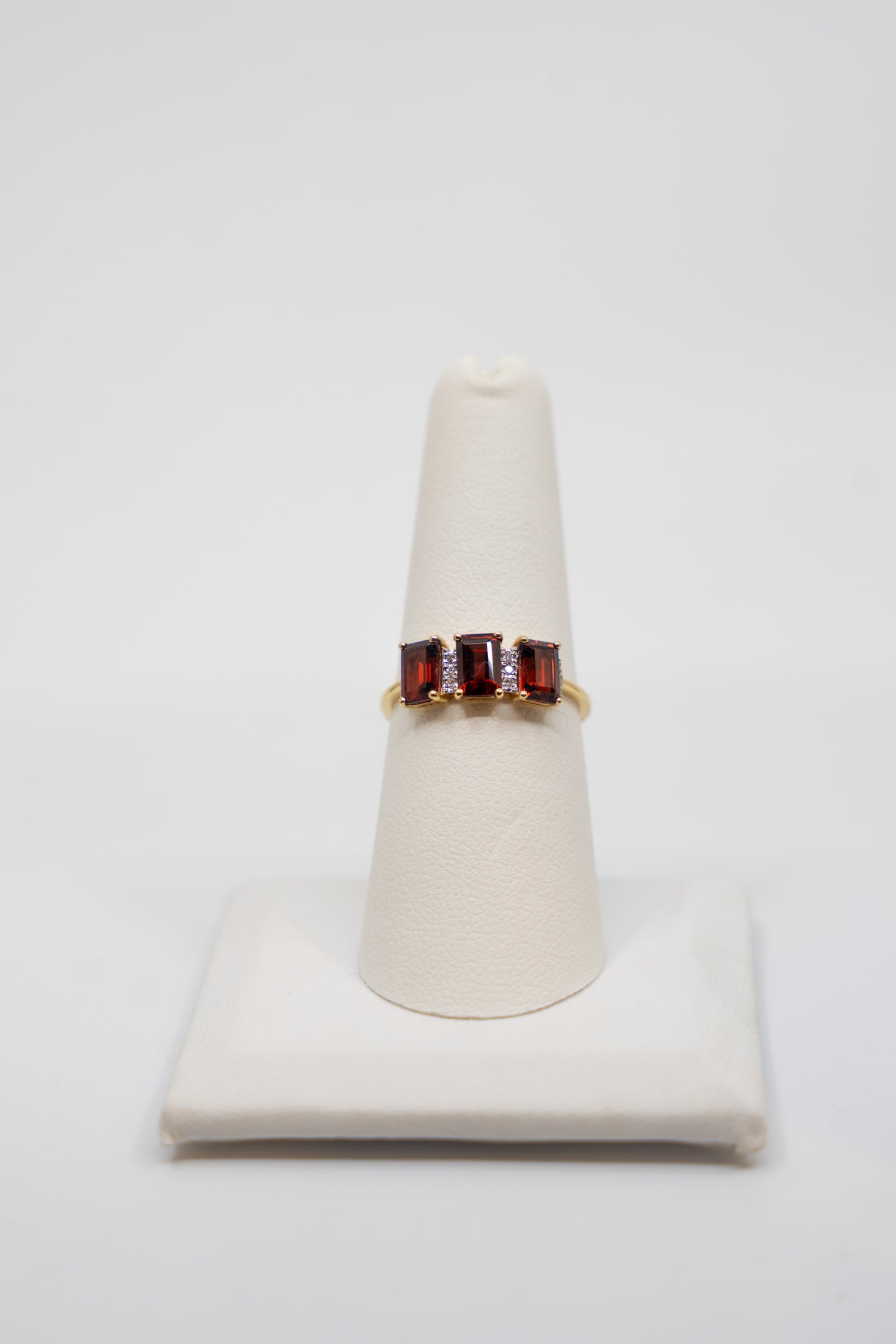 Three Stone Garnet & Diamond Ring