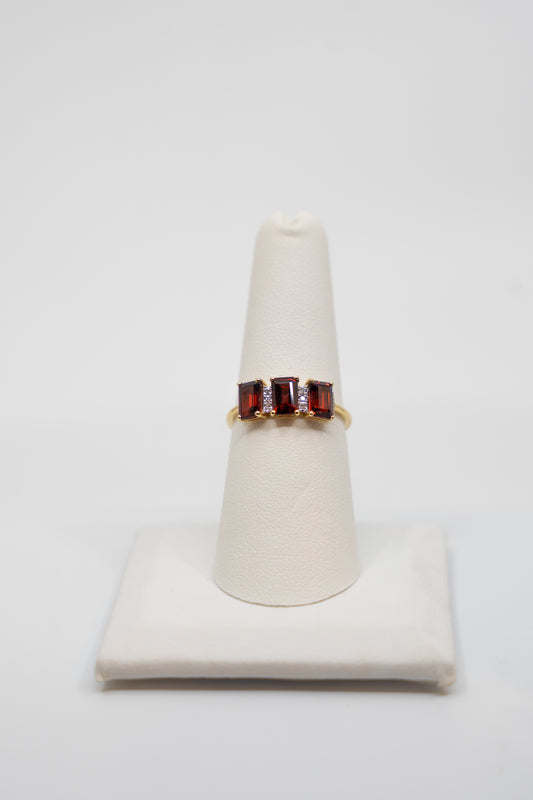 Three Stone Garnet & Diamond Ring