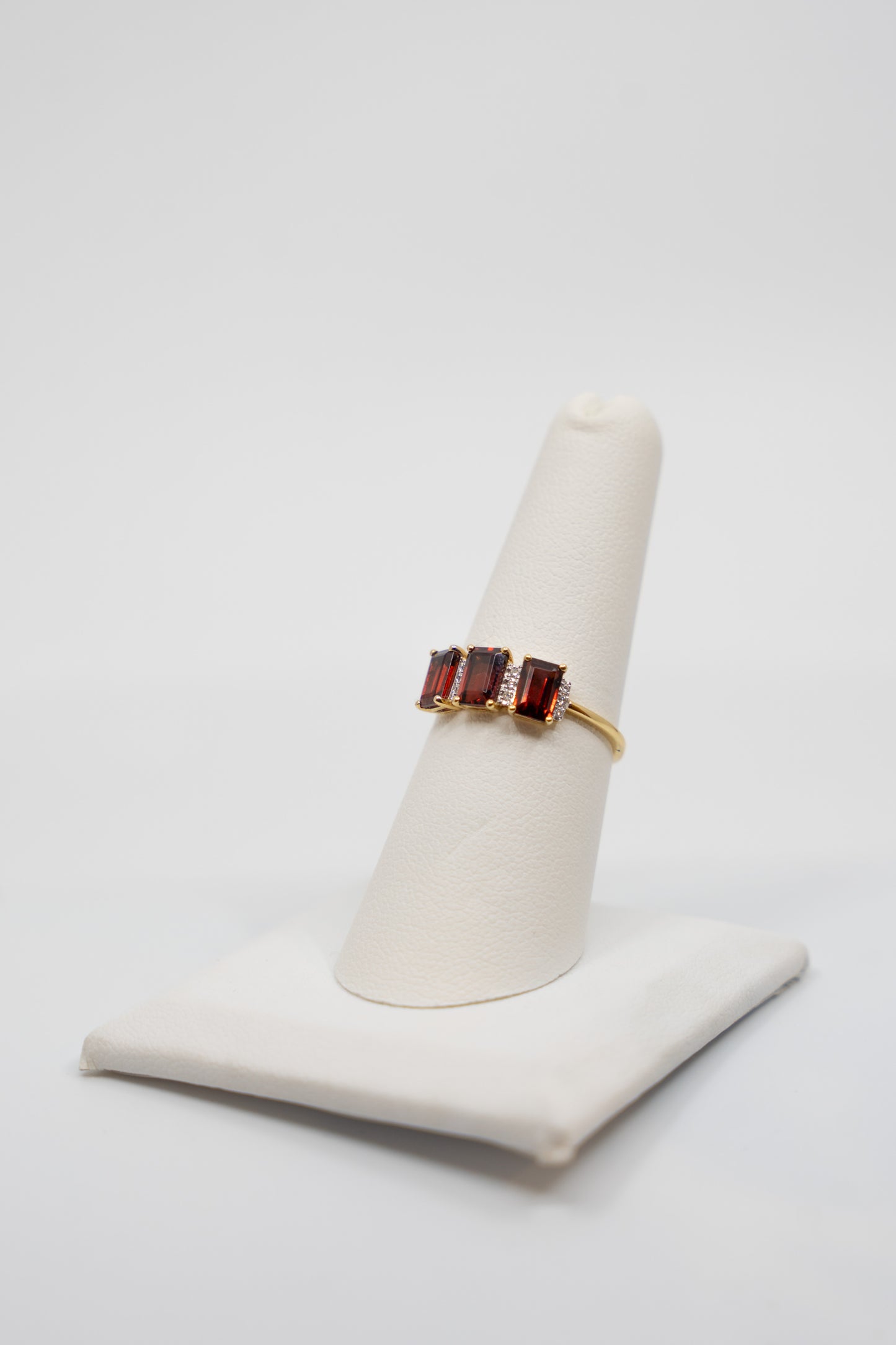 Three Stone Garnet & Diamond Ring