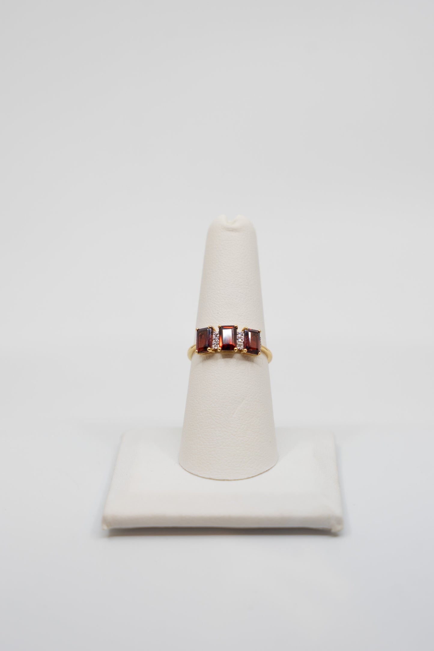 Three Stone Garnet & Diamond Ring