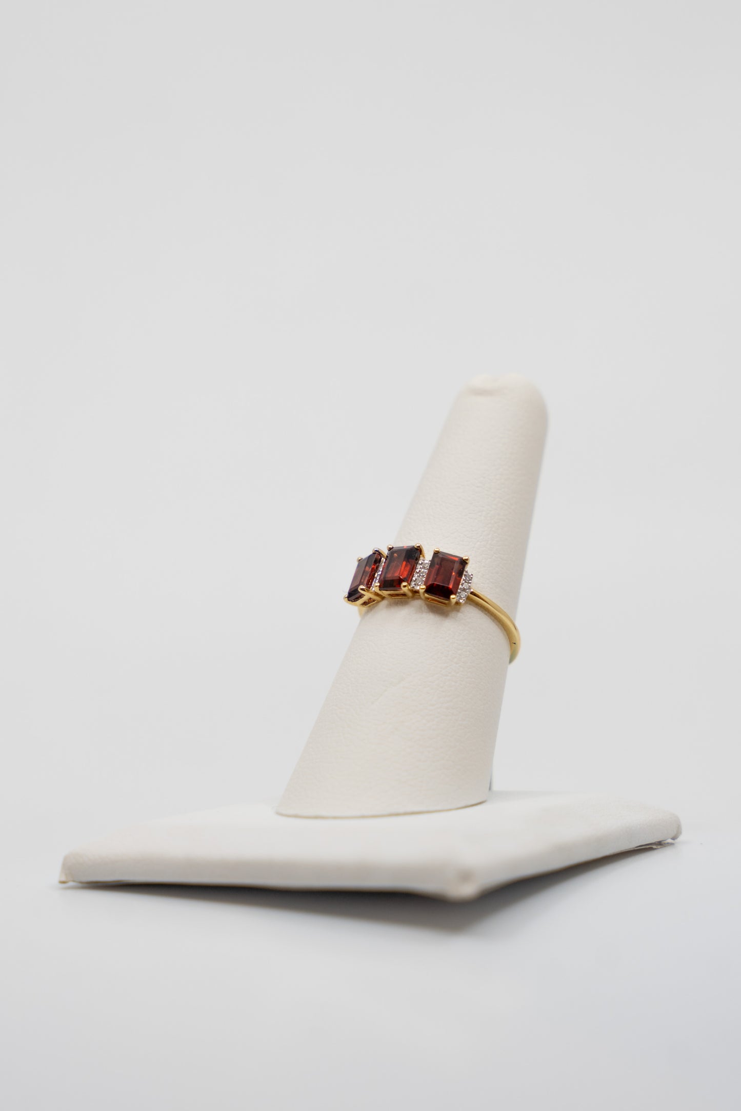 Three Stone Garnet & Diamond Ring