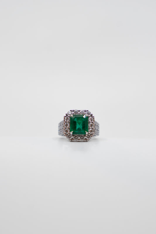 4.33ct Emerald & Diamond Halo Ring