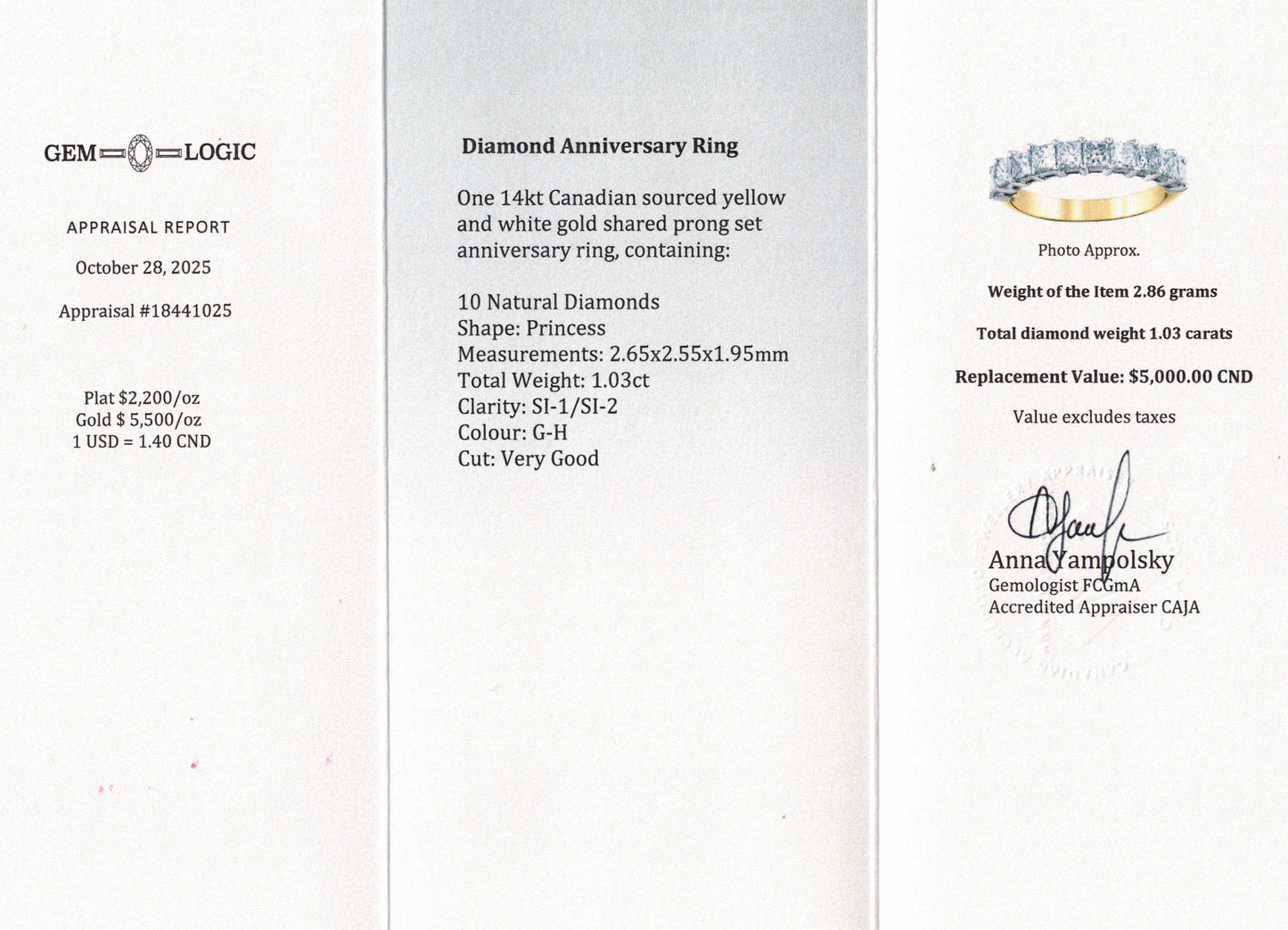 1.03 Carat Princess Cut Diamond Ring