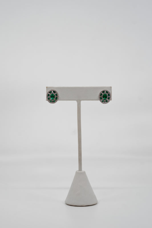 Emerald & Diamond Round Earrings