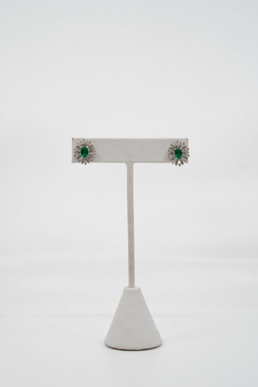 Emerald & Diamond Star Burst Earrings