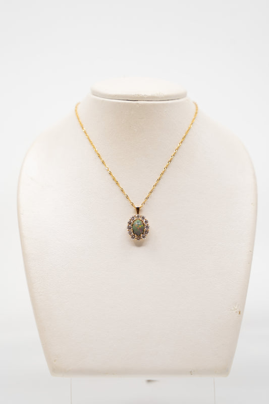 Black Opal & Diamond Halo Pendant