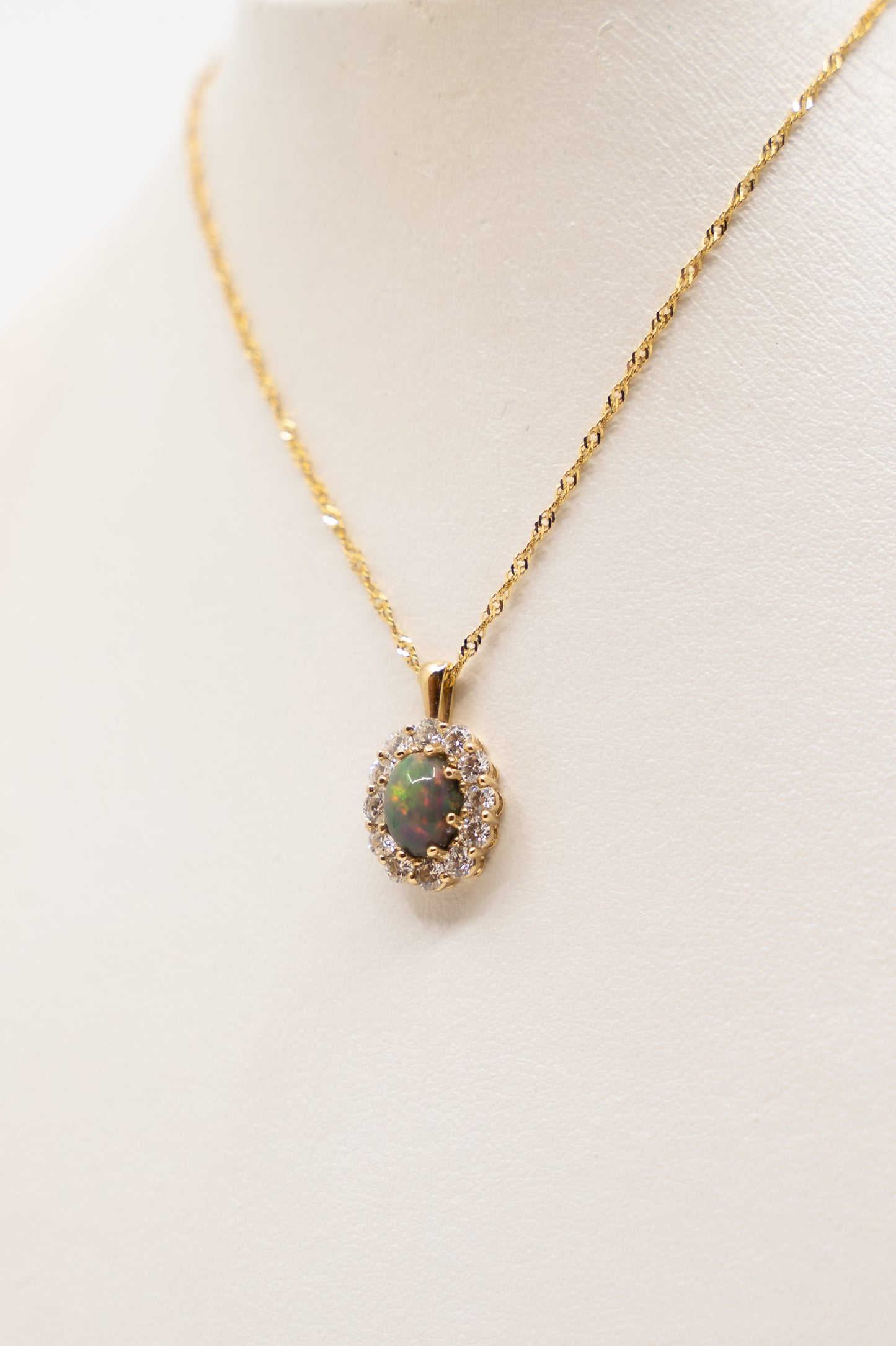 Black Opal & Diamond Halo Pendant
