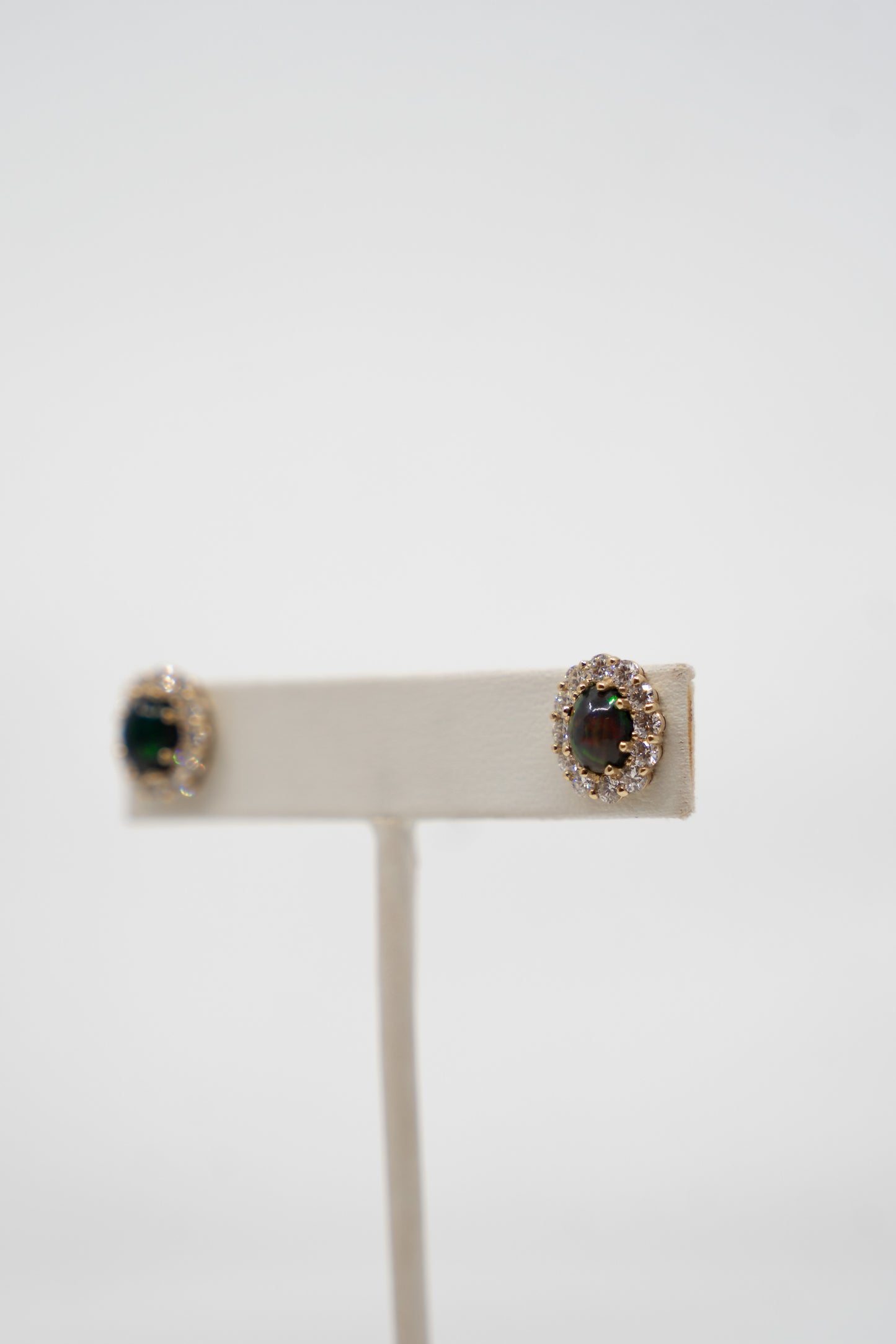 Black Opal & Diamond Halo Earrings