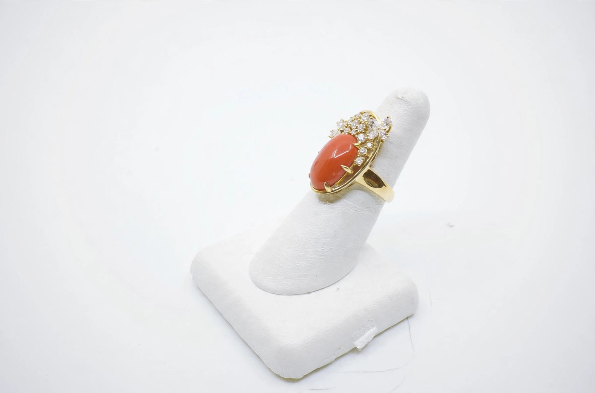 4.39ct Coral & Diamond Ring