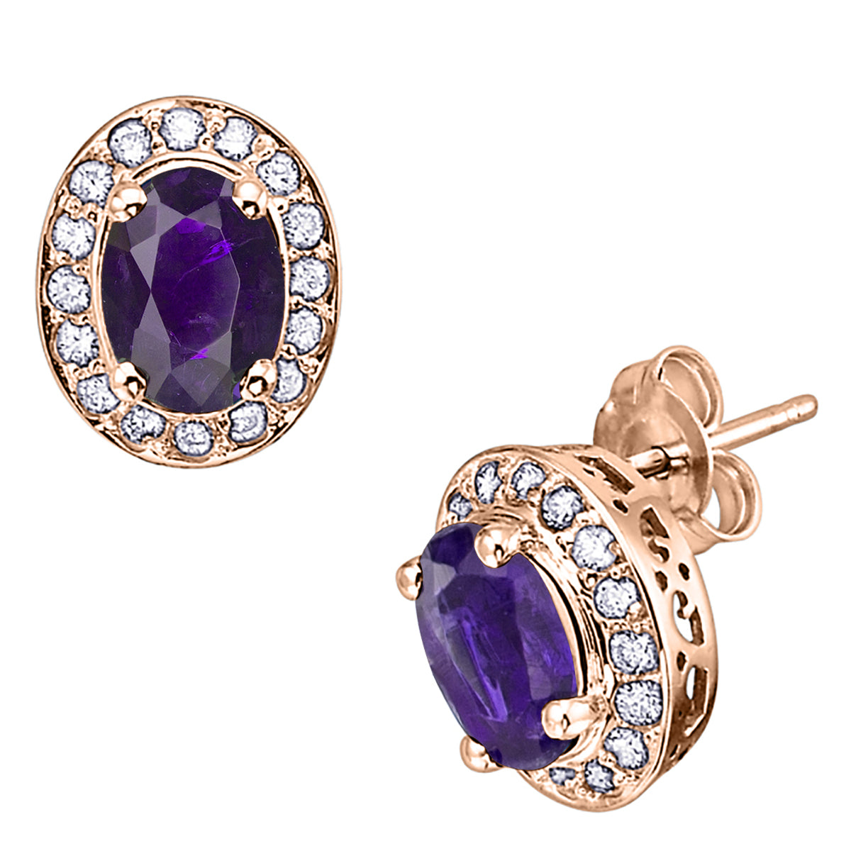 Amethyst & Diamond Stud Earrings