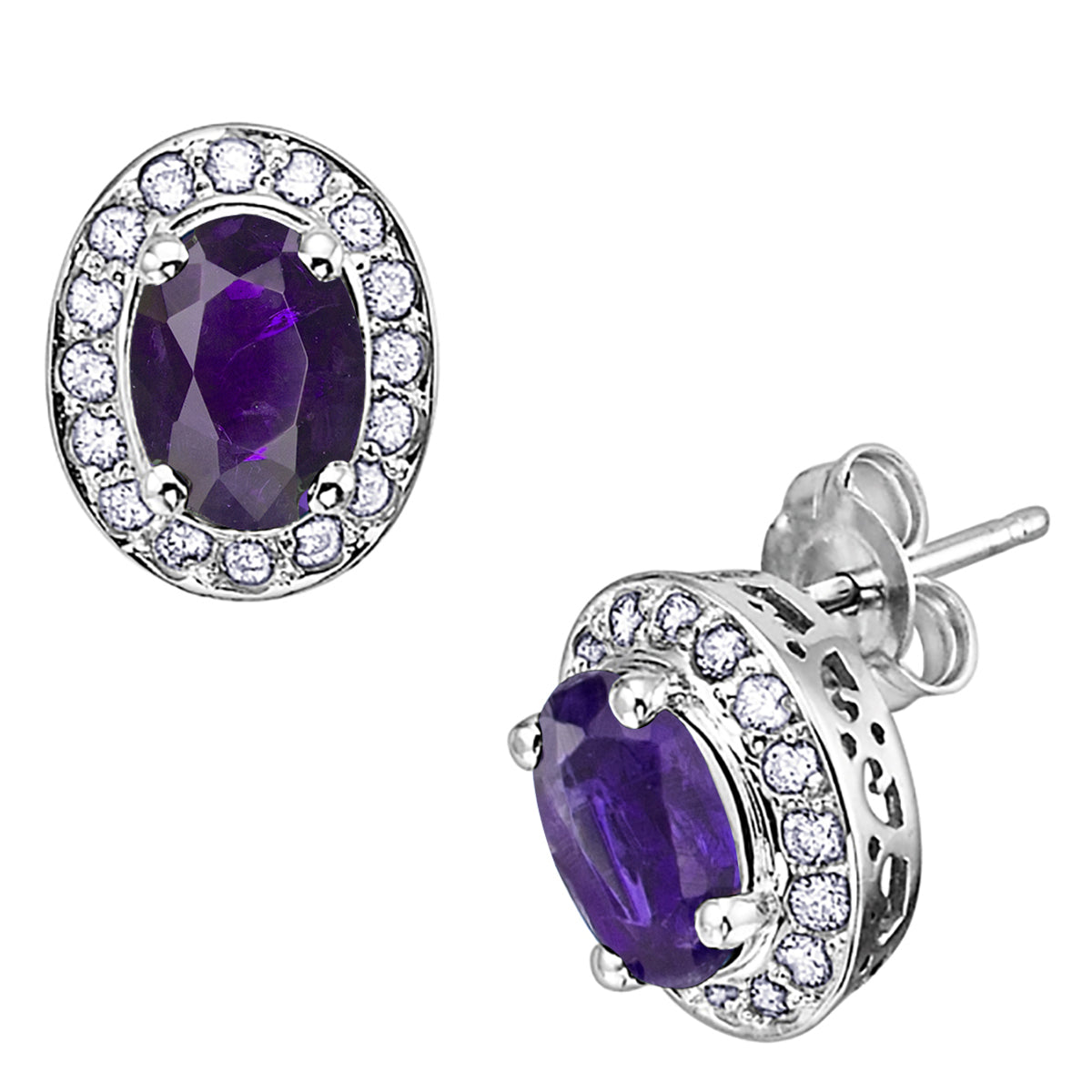 Amethyst & Diamond Stud Earrings