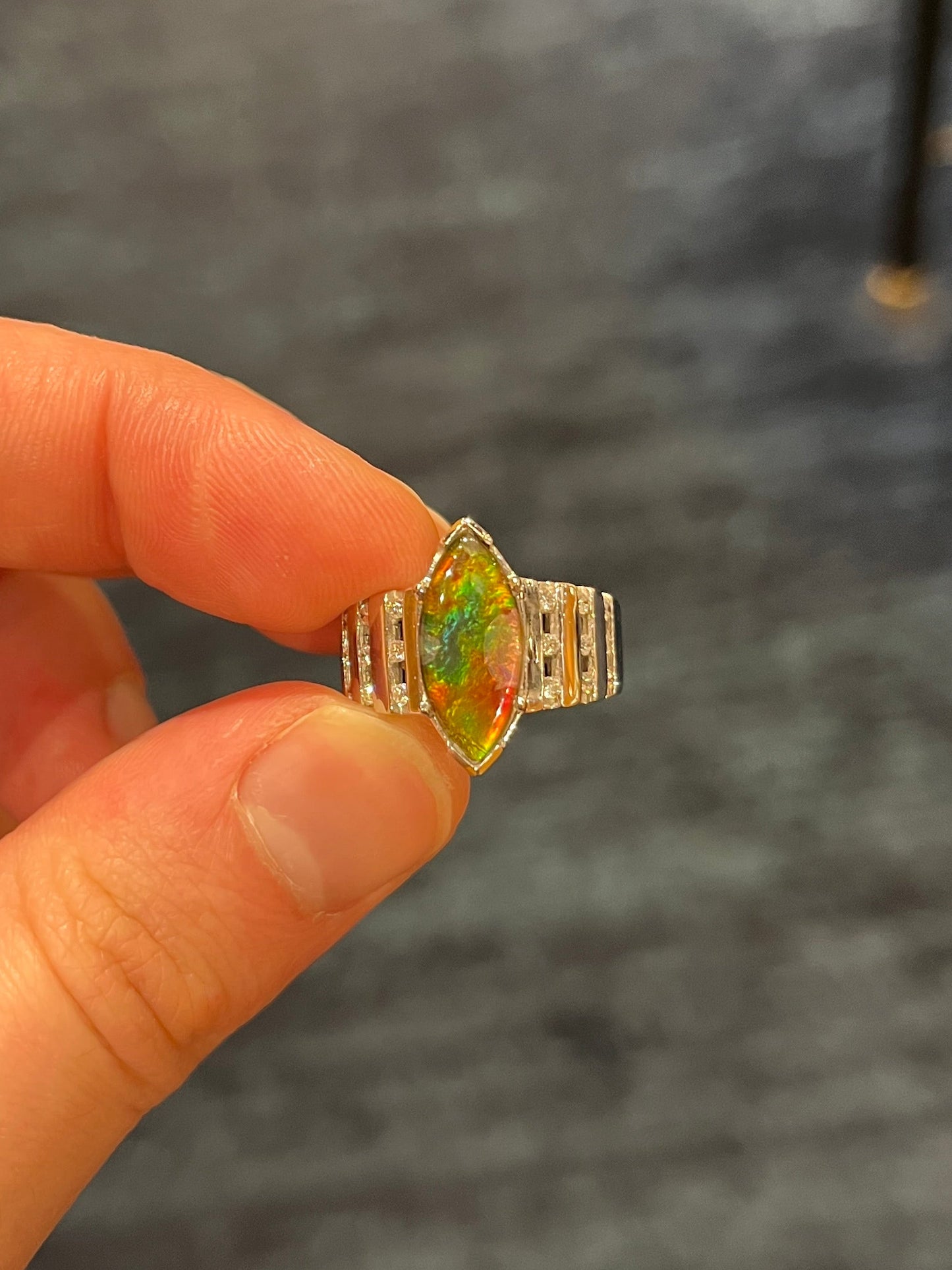 Ammolite & Diamond Ring