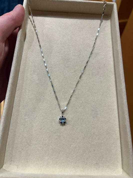 Aquamarine, Sapphire & Diamond Pendant with Chain