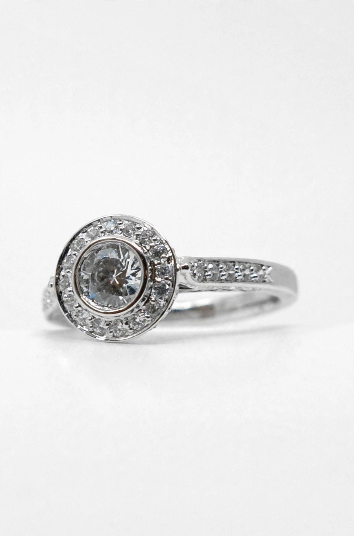 Bezel Set Diamond Halo Ring