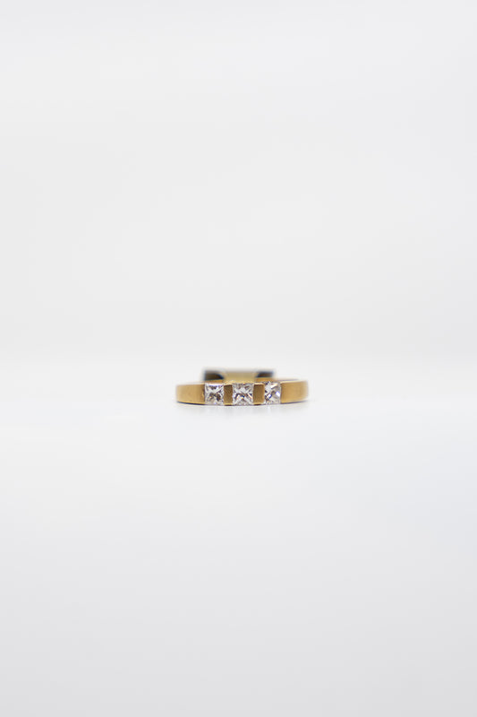 Brushed Gold Three Stone Ring