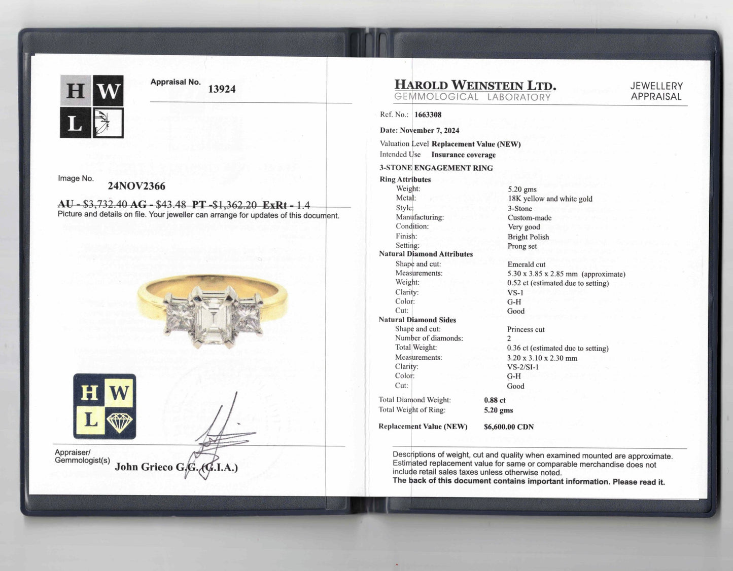 Past Present Future Emerald Cut Ring