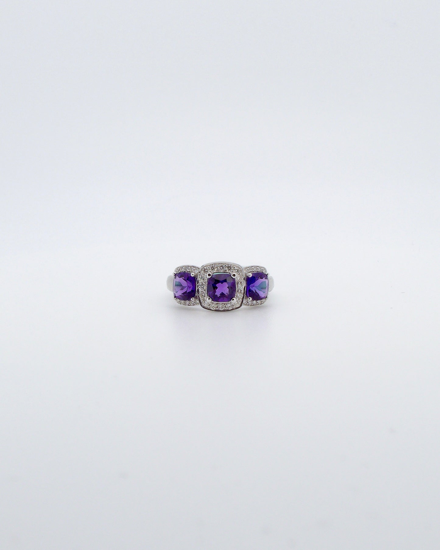 Three Stone Amethyst & Diamond Ring