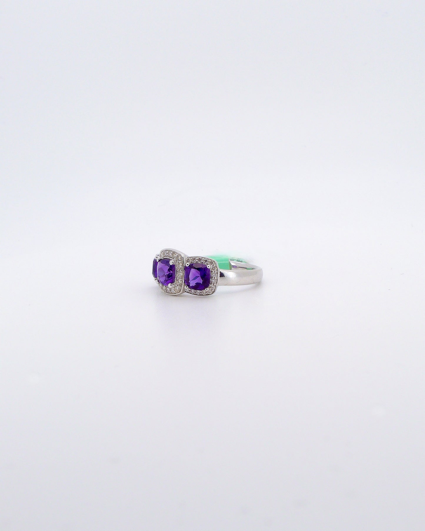 Three Stone Amethyst & Diamond Ring
