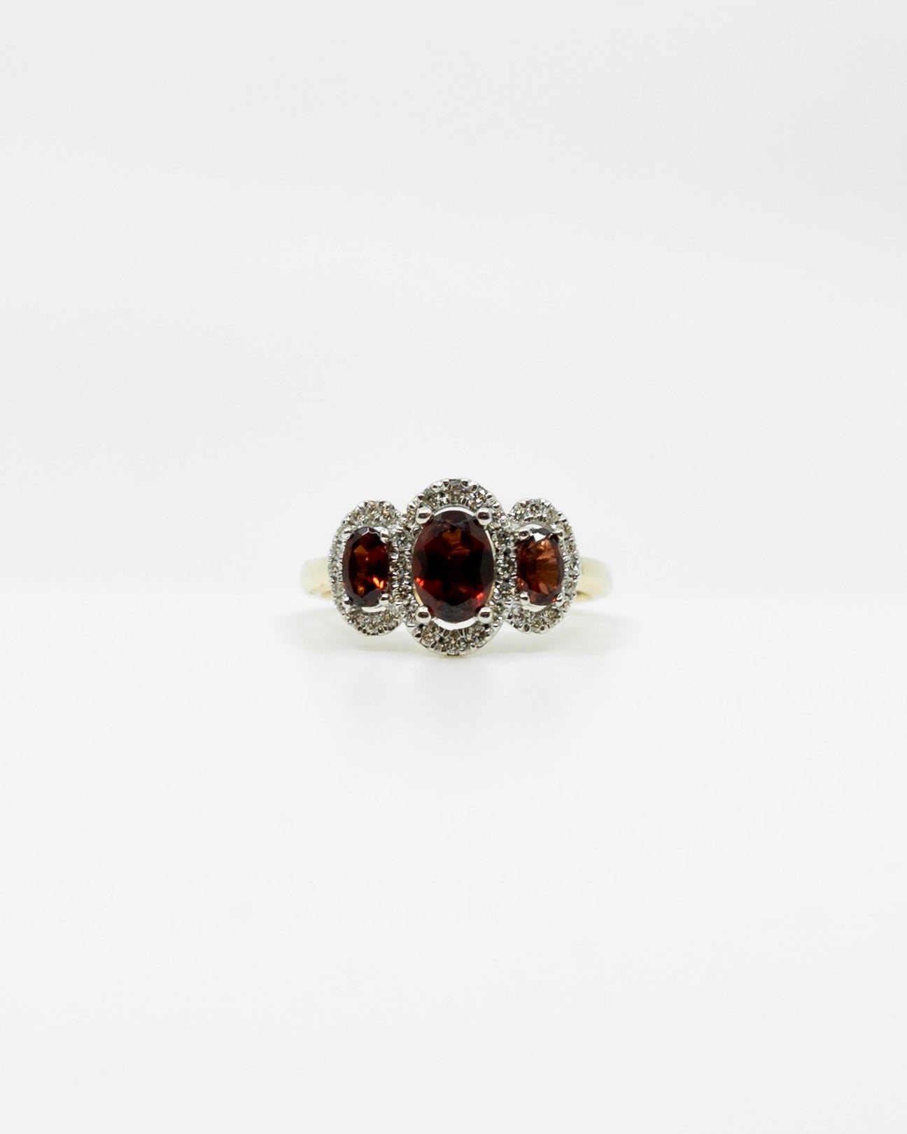 Garnet & Diamond Three Stone Ring