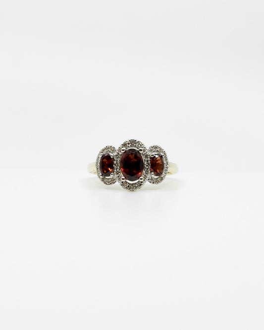 Garnet & Diamond Three Stone Ring