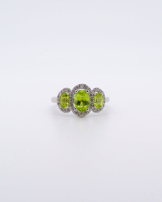 Oval Past, Present & Future Peridot & Diamond Ring