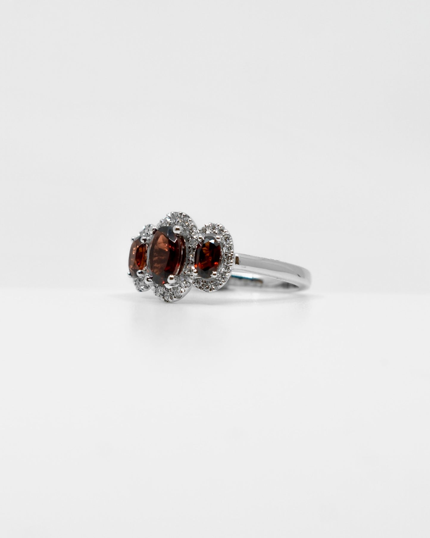Garnet & Diamond Three Stone Ring