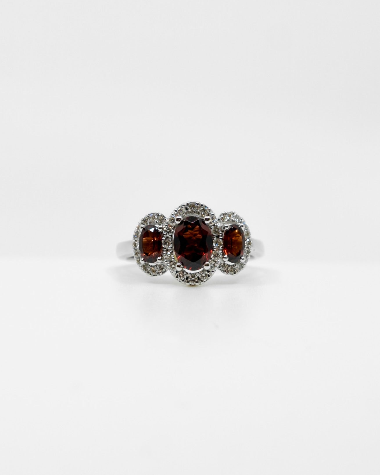 Garnet & Diamond Three Stone Ring