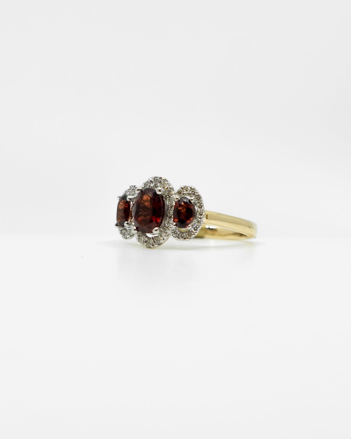Garnet & Diamond Three Stone Ring