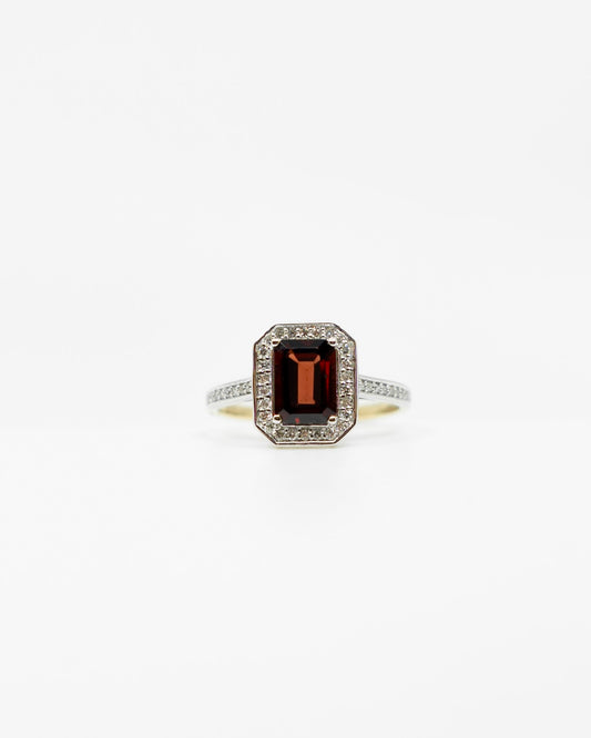 Emerald Cut Garnet & Diamond Ring