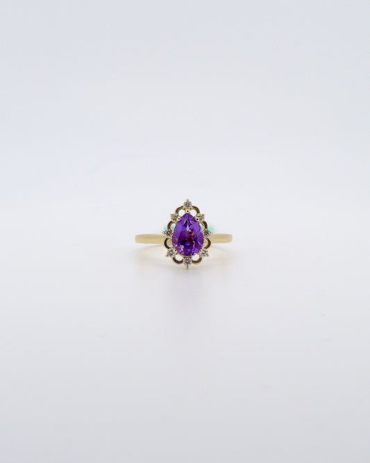 Pear Cut Amethyst & Diamond Ring