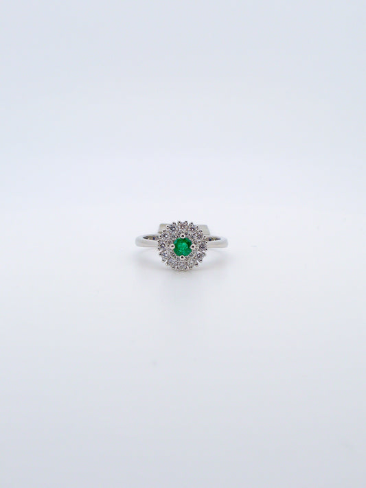Emerald Diamond Halo Ring