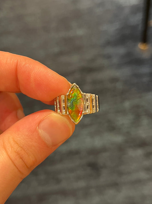 Ammolite & Diamond Ring