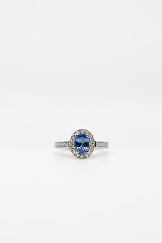 Classic Tanzanite & Diamond Halo Ring