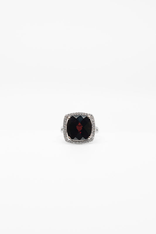 Twisting Garnet Checkerboard Ring