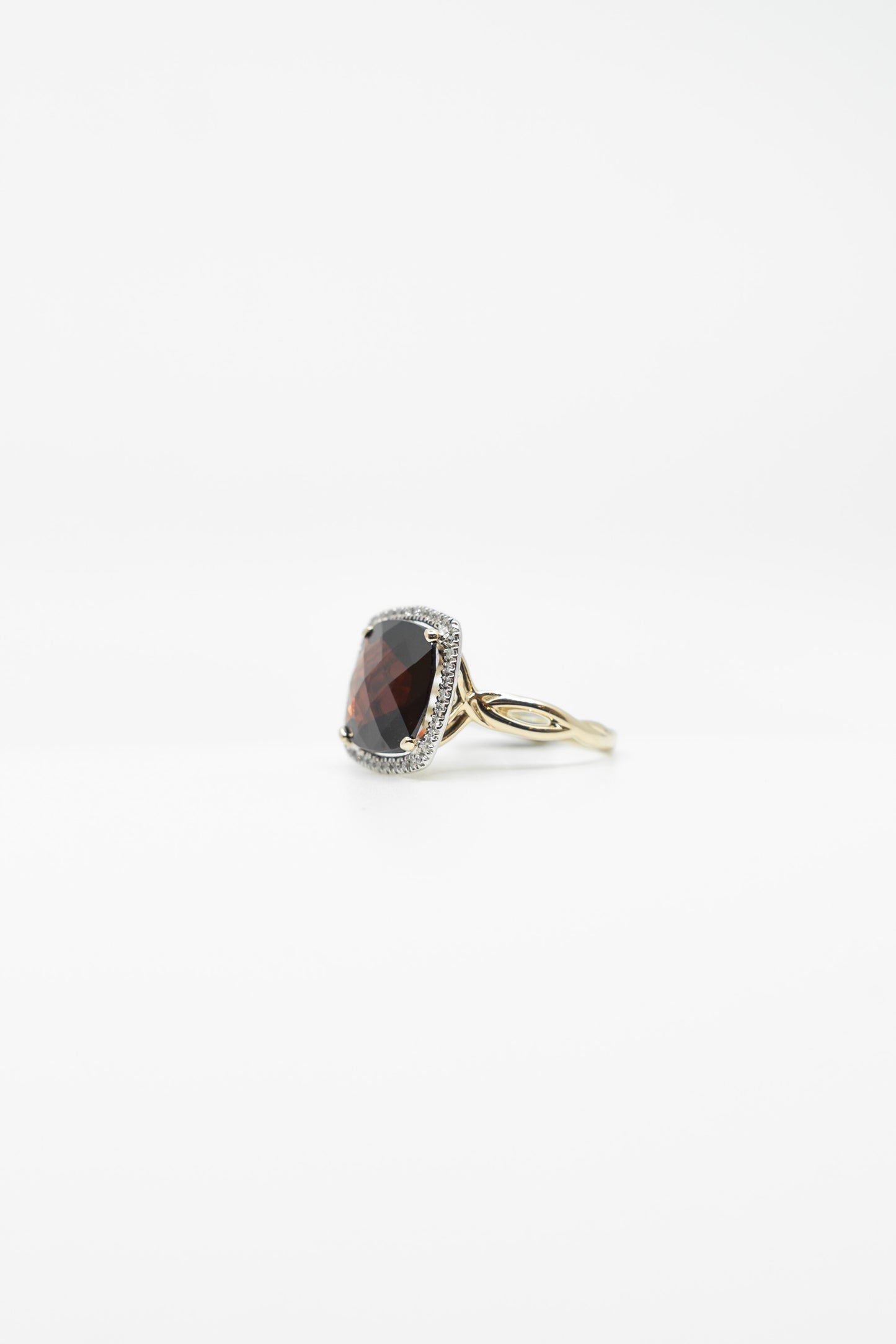 Twisting Garnet Checkerboard Ring