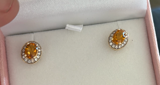 Custom Order One Single Citrine & Diamond Stud