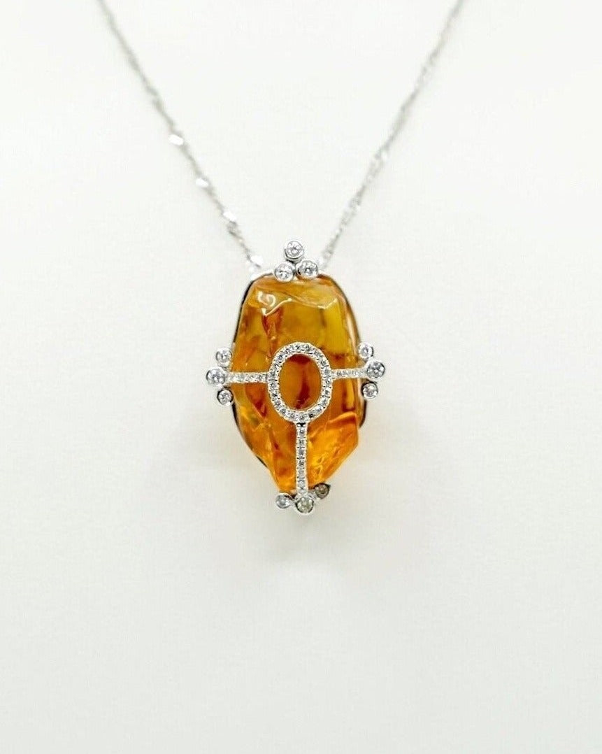 Rough Citrine & Diamond Pendant