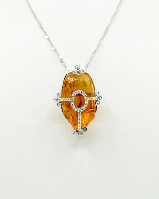 Rough Citrine & Diamond Pendant