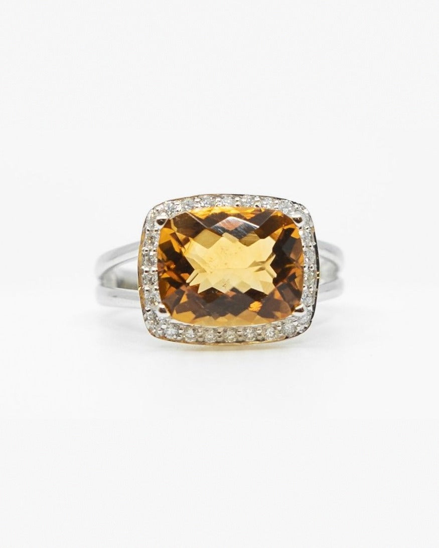 Split Band Citrine & Diamond Ring