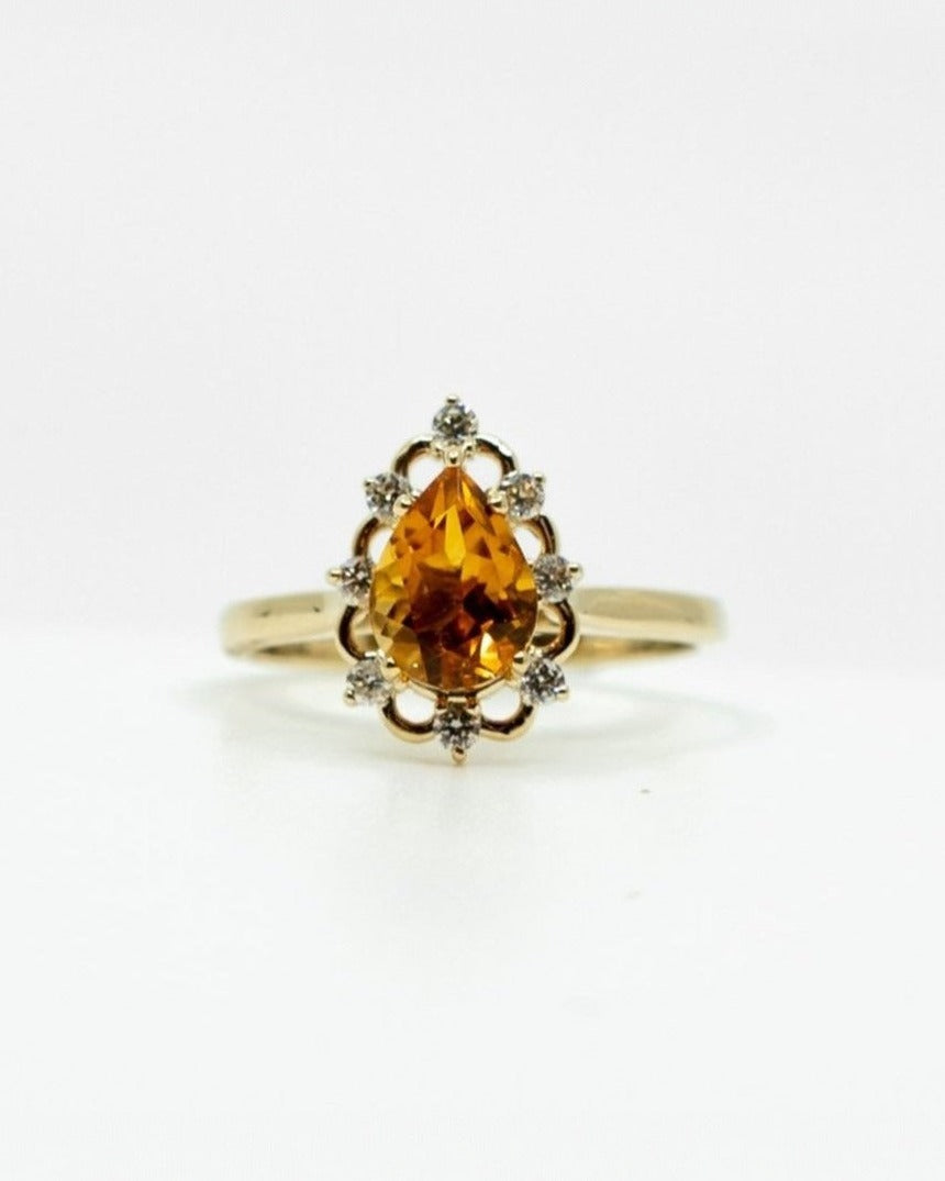 Delicate Pear Cut Citrine Ring